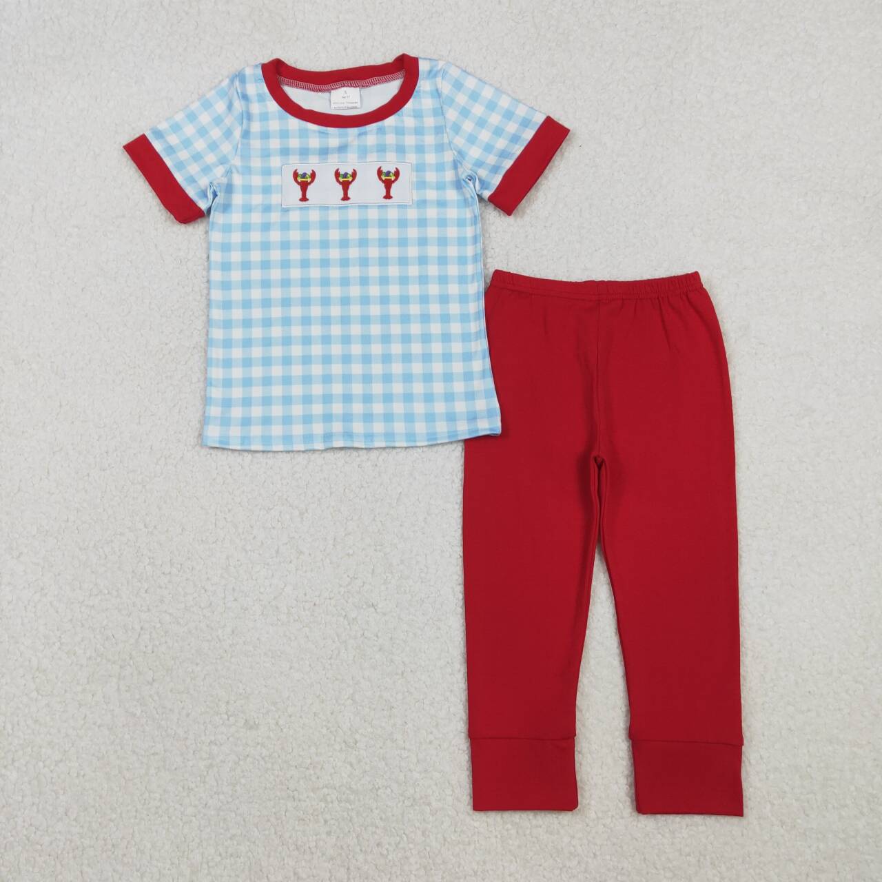 Blue plaid embroidered lobster Boys set BSPO0602