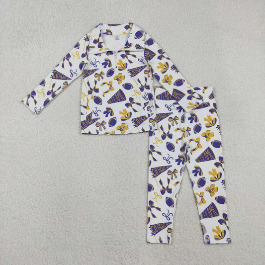 purple gold Bow yoga sports Girls Set