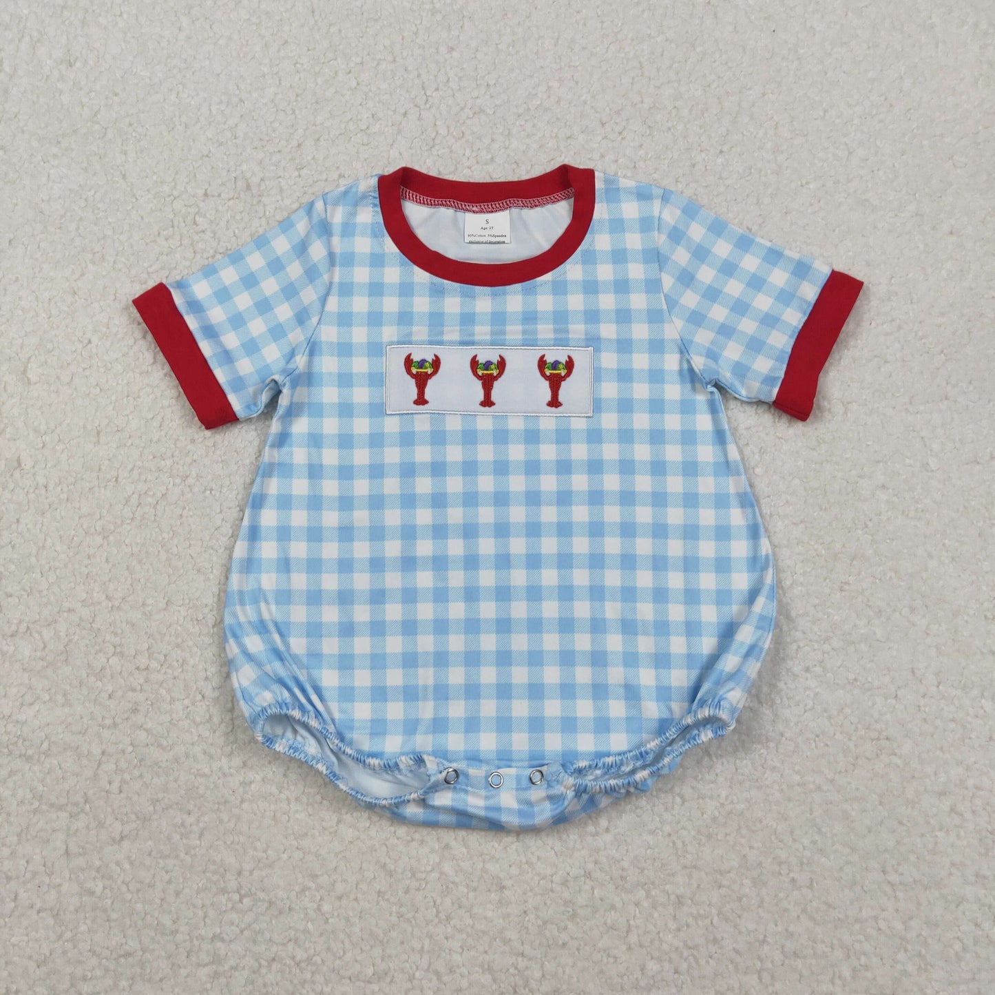 Blue embroidered lobster Plaid baby Romper SR3257