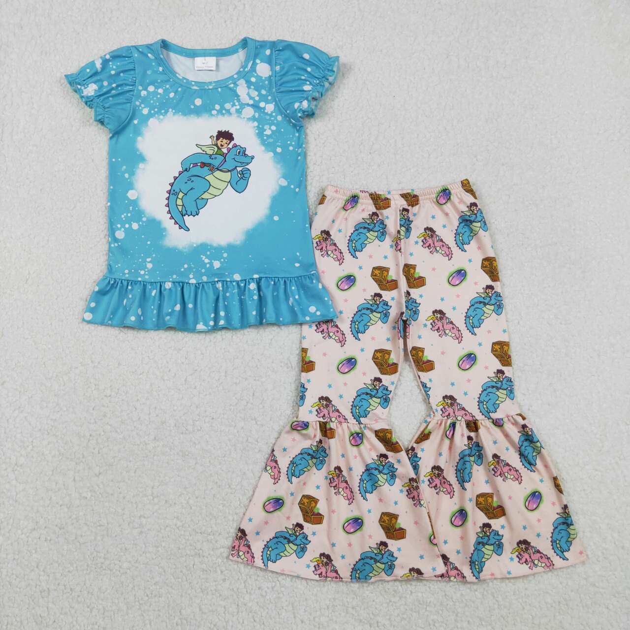 blue dinosaur Cartoon Bell Pants Girls Set