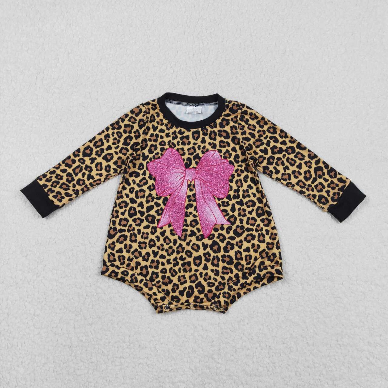 leopard Bow Long Sleeve Baby Romper LR2775