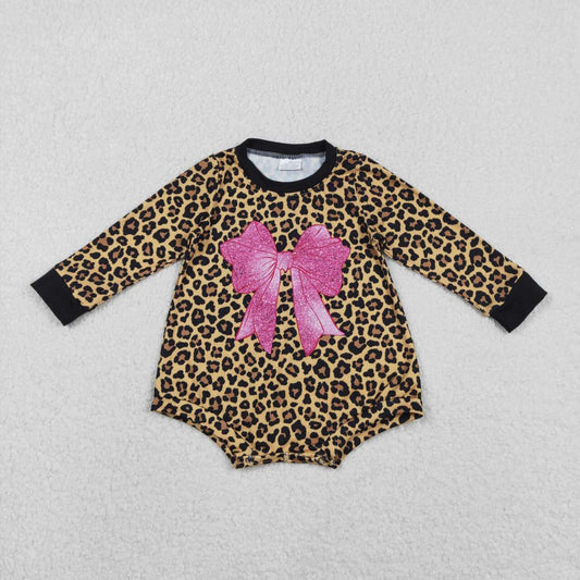 leopard Bow Long Sleeve Baby Romper LR2775