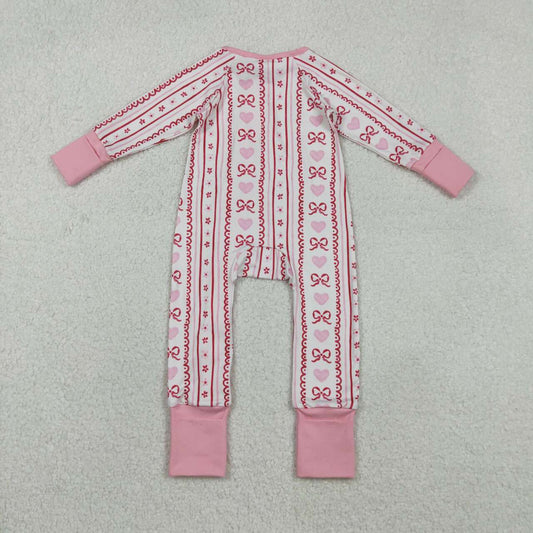 Valentine's Day pink hearts long sleeve Baby Romper LR2781