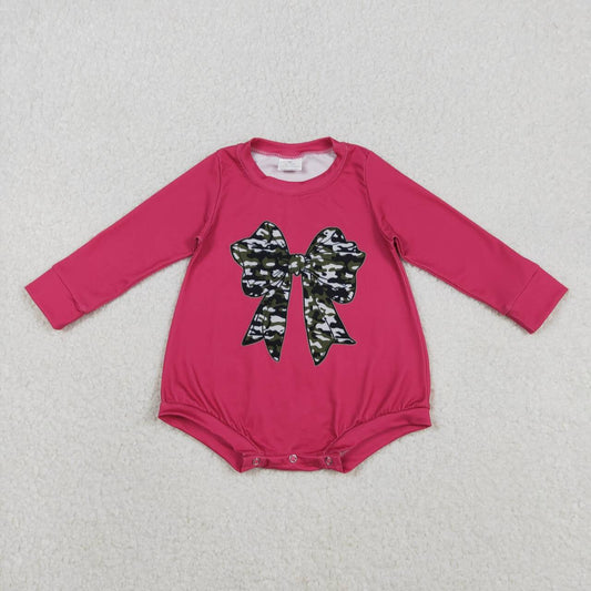 Hot Pink CamoBow Long Sleeve Baby Romper LR2776