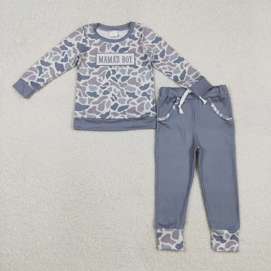Grey Camo embroidery MAMA'S Boy Long sleeve boy set BLP1335