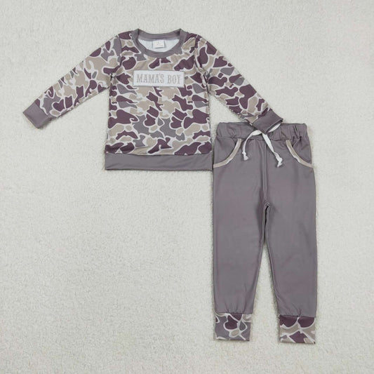 Grey Camo embroidery MAMA'S Boy Long sleeve boy set BLP1333