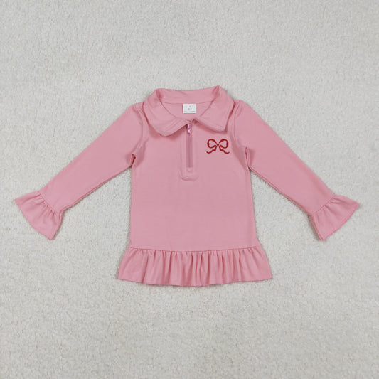 Valentine's Day Embroidered Pink Bow Long Sleeve Pullover GT1270