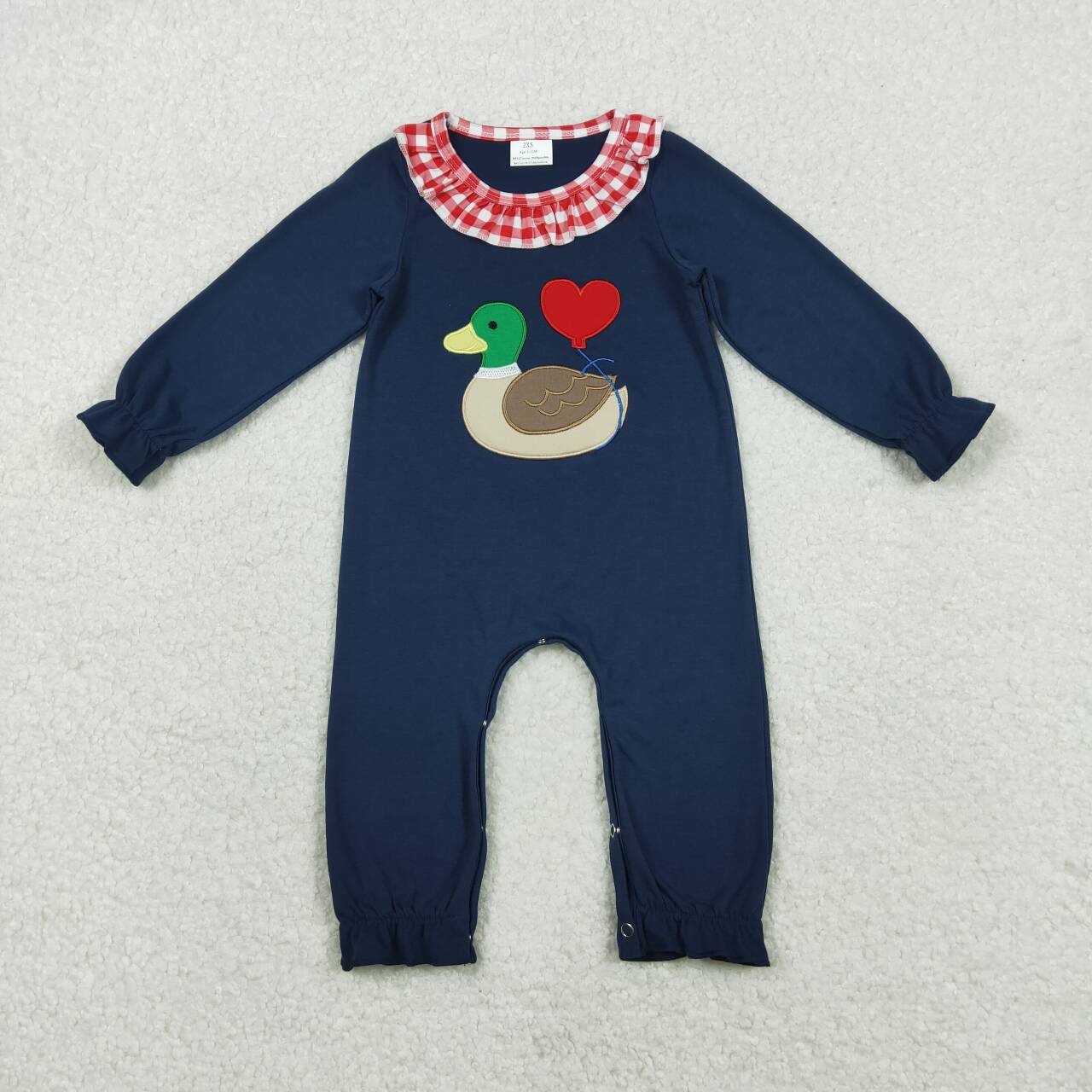 Valentine's Day Embroidered Heart Duck Baby Romper LR2720