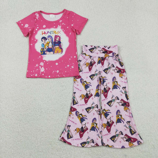 Hot Pink Cartoon Bell Pants Girls Set GSPO2122