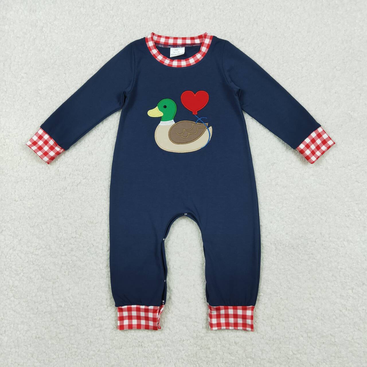 Valentine's Day Embroidered Heart Duck Girls Baby Romper LR2721