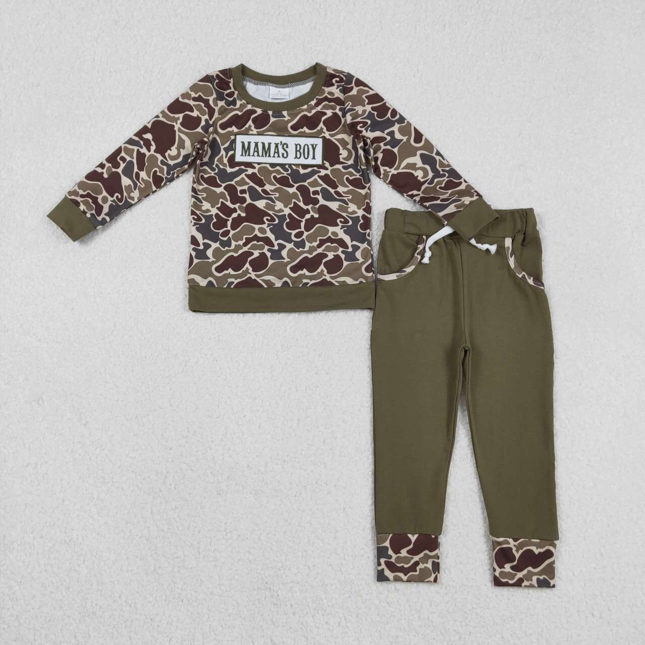 Green Camo embroidery MAMA'S Boy Long sleeve boy set BLP1330