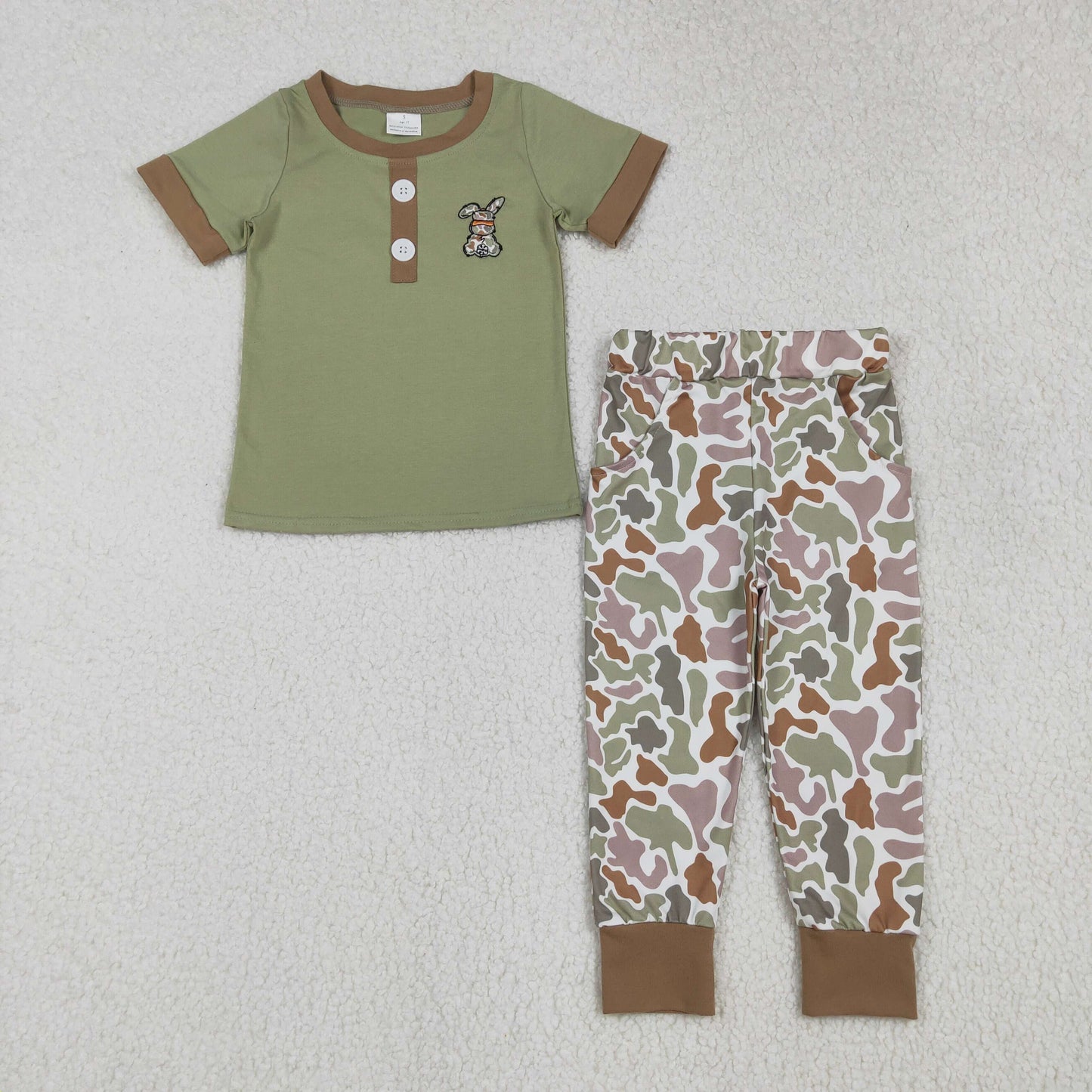Easter embroidery Bunny short sleeve Boy Set BSPO0603