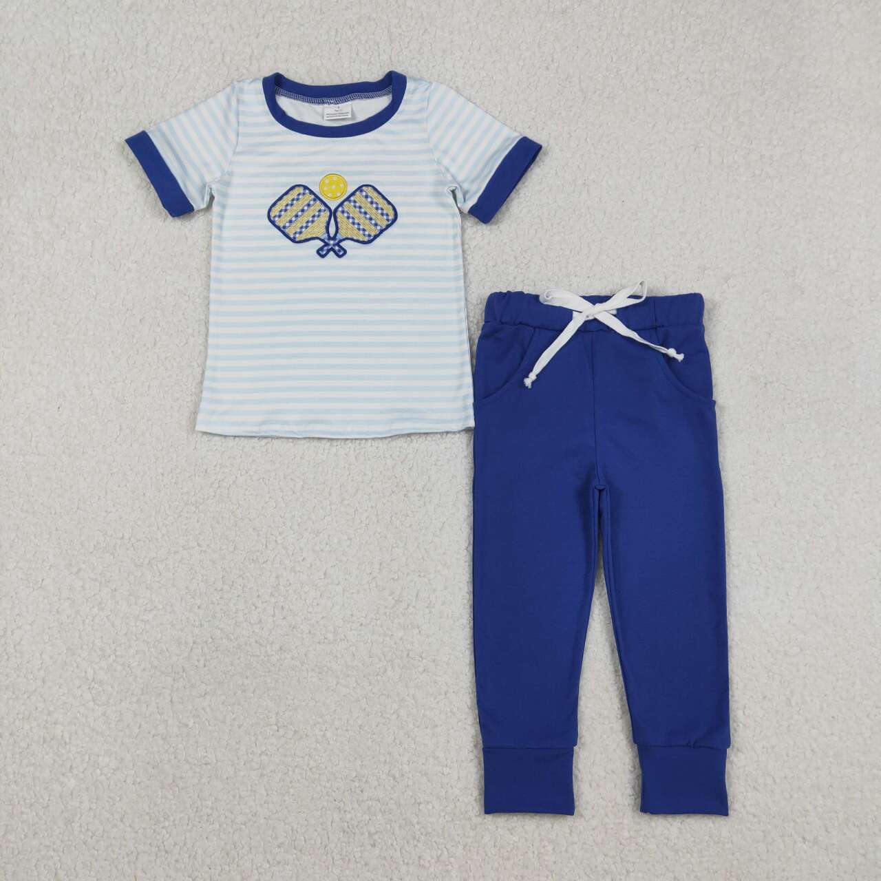 Blue striped embroidered racket short sleeve Boy Set BSPO0614