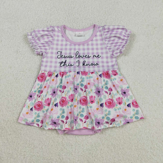 floral purple plaid baby Romper SR3343
