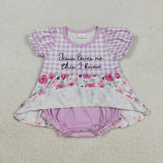 floral purple plaid baby Romper SR3343
