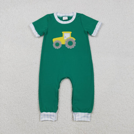 tractor embroidery Short sleeve baby Romper SR3332