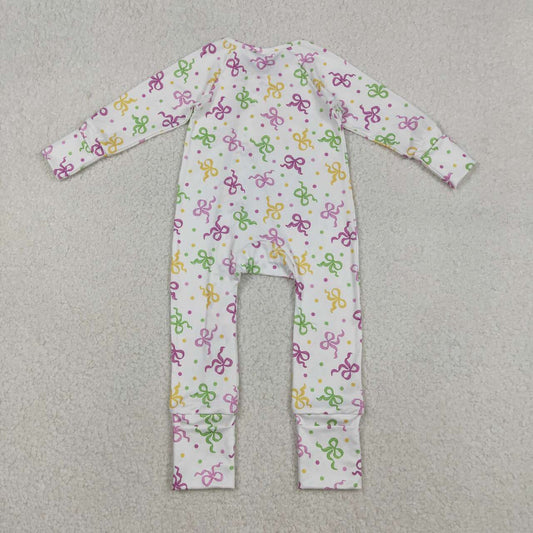 Bow full zip long sleeve Baby Romper LR2735