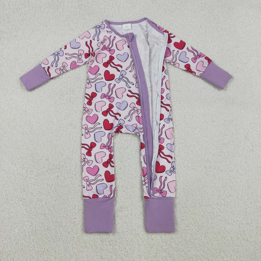 Valentine's Day Purple Heart Full Zipper Baby Romper LR2883