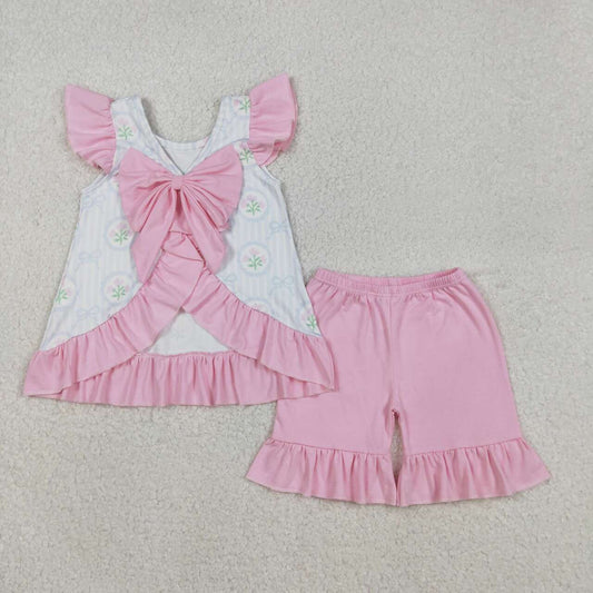 pink floral bow Girls Suit Summer Set GSSO2732