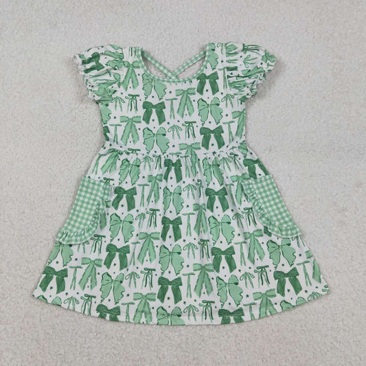 st patrick day Bow long Sleeve Girls Dress GSD2903