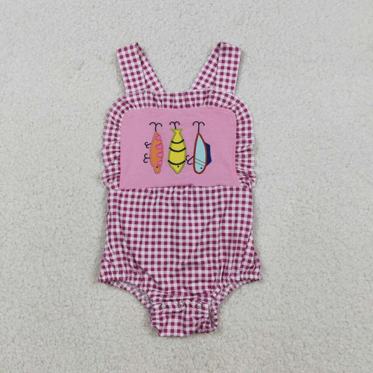 Red plaid embroidered fish baby Romper SR3414
