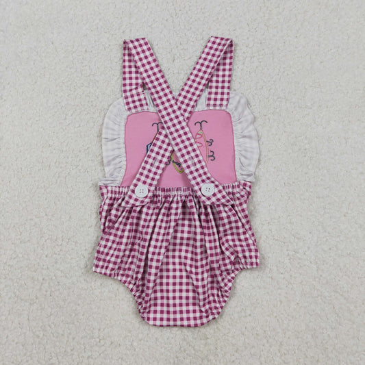 Red plaid embroidered fish baby Romper SR3414