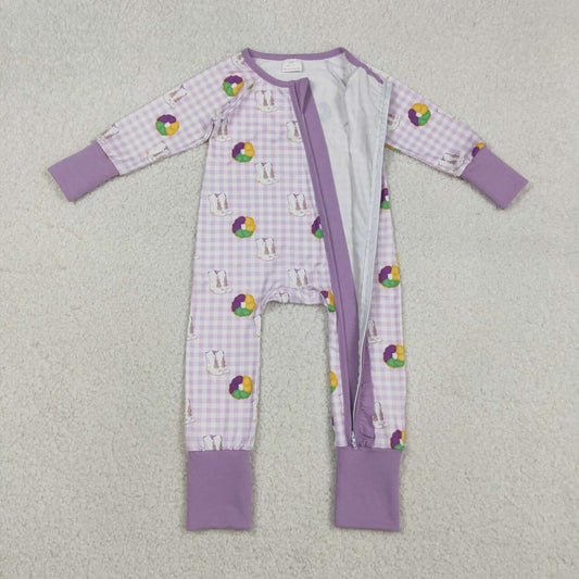 Mardi Gras Full Zipper Baby Romper LR2783