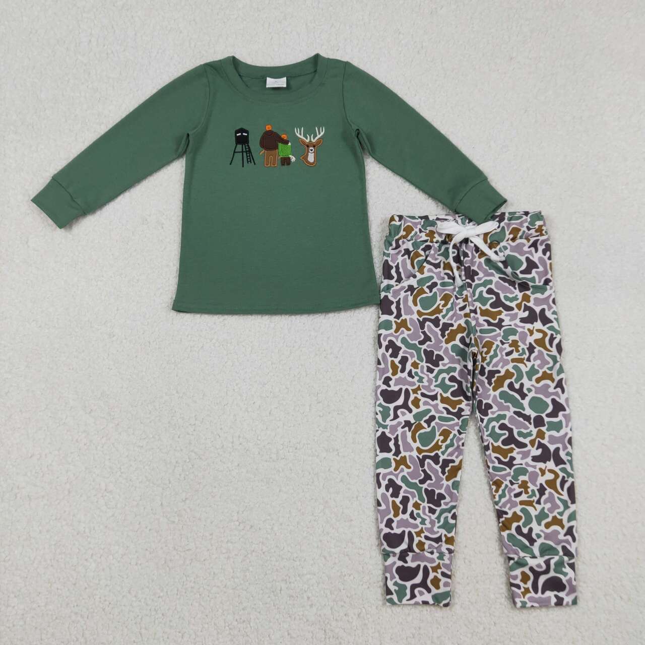 Hunting deer Embroidery Long sleeve boy set