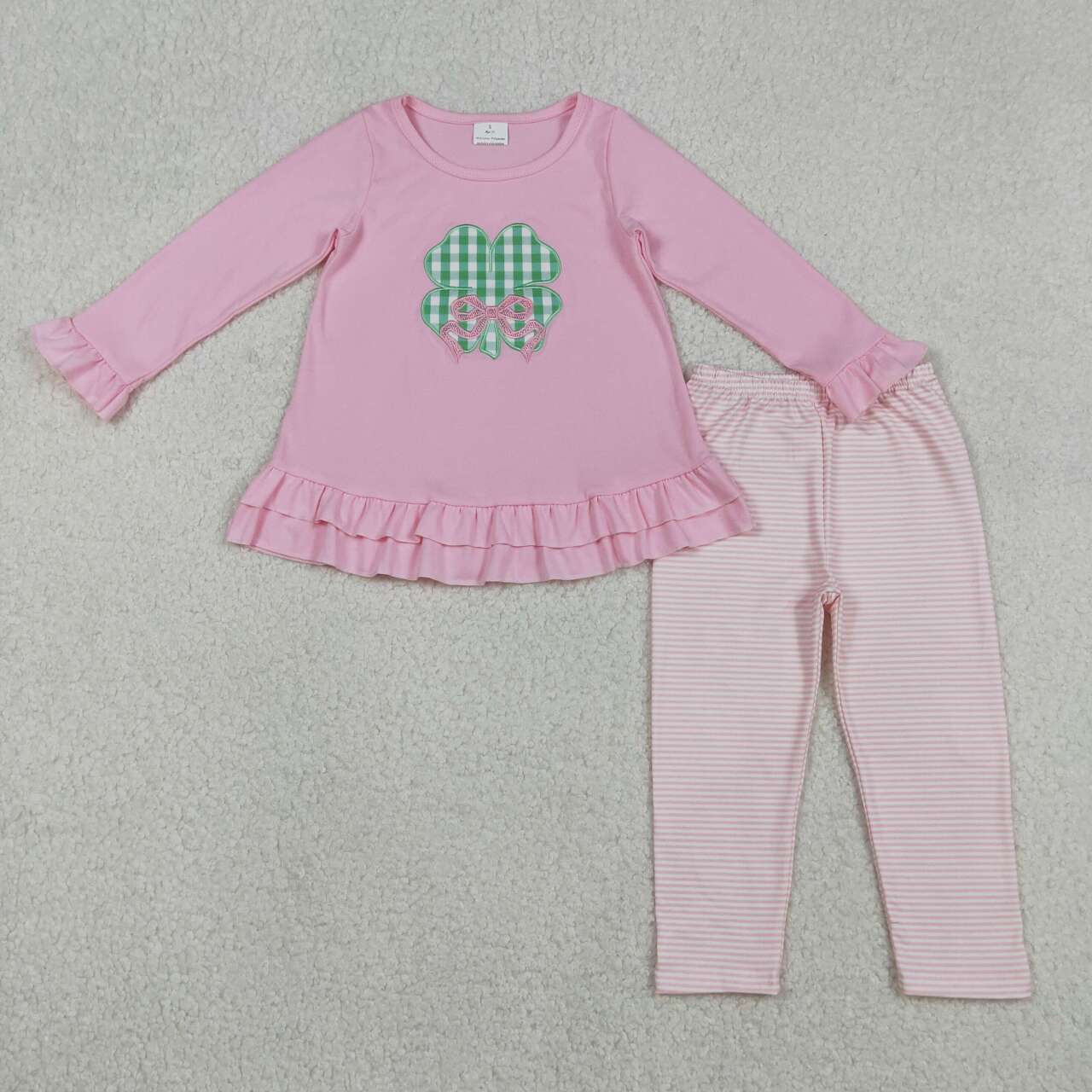 st patrick day Pink clover embroidery Girls Set