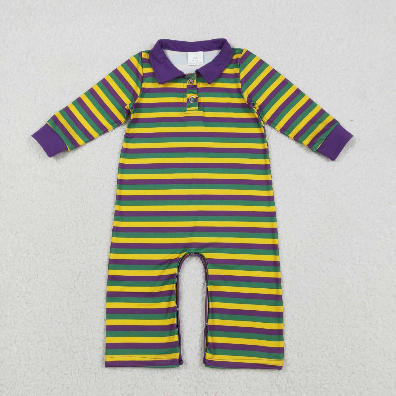 Mardi Gras Stripe long Sleeve baby Romper LR2679