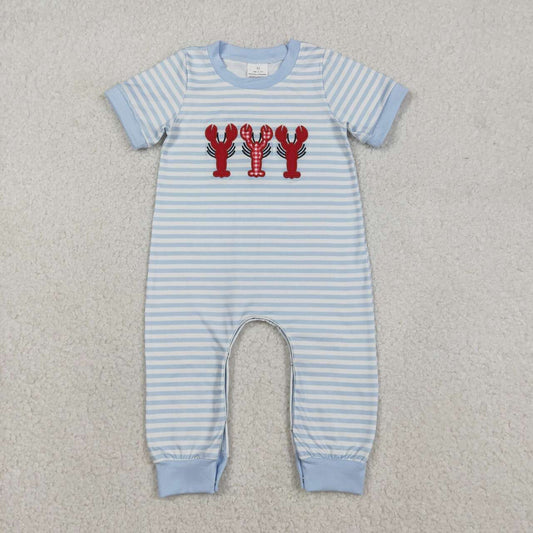 Blue striped embroidered lobster baby Romper SR3333
