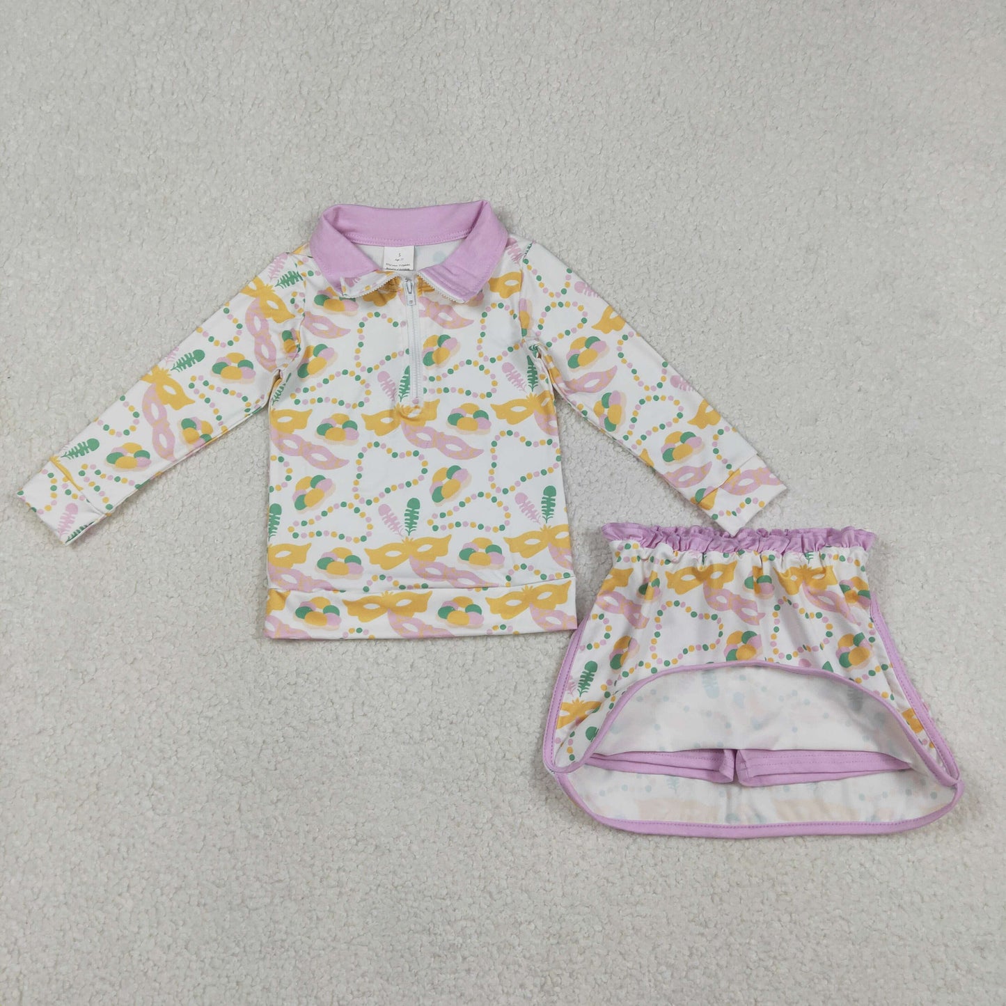 Mardi Gras mask Long Sleeve Girls Skort Set GLD1334