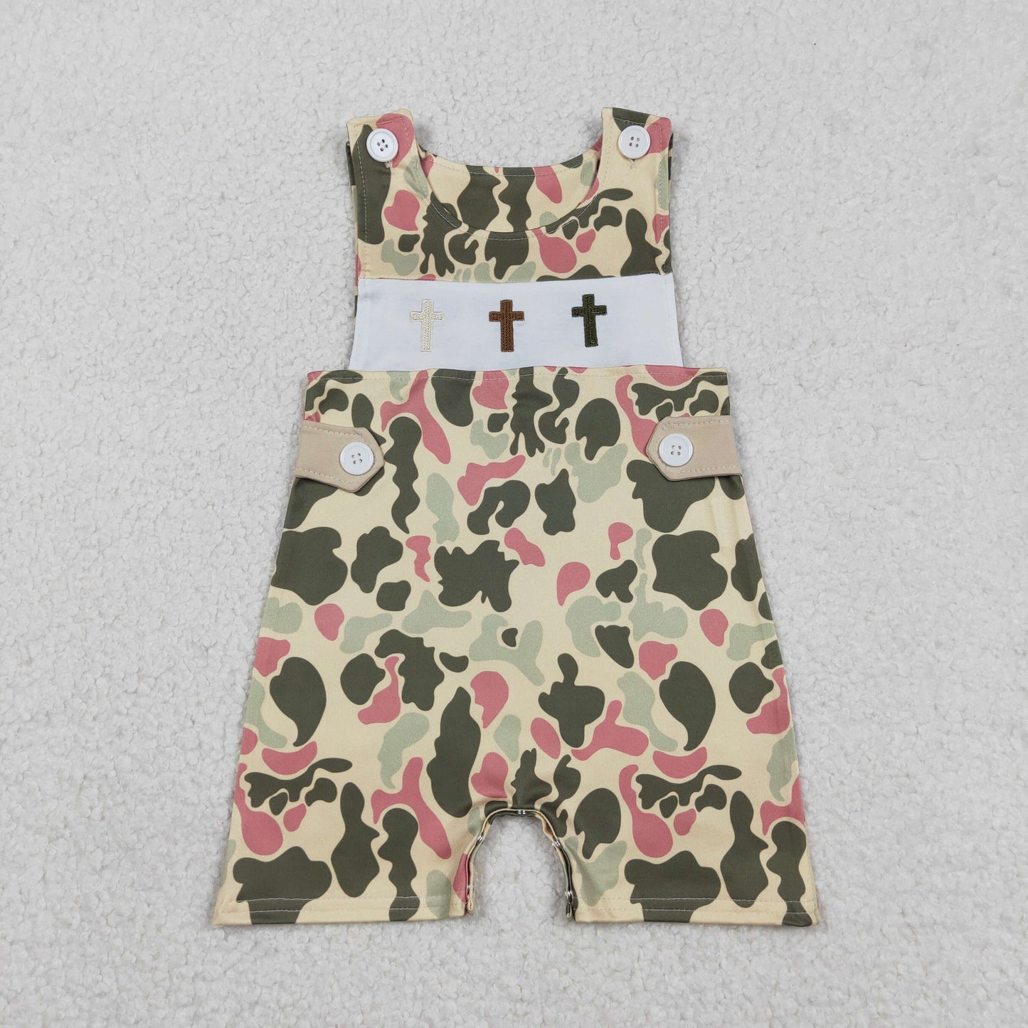 Camouflage embroidered cross sleeveless baby Romper SR3290