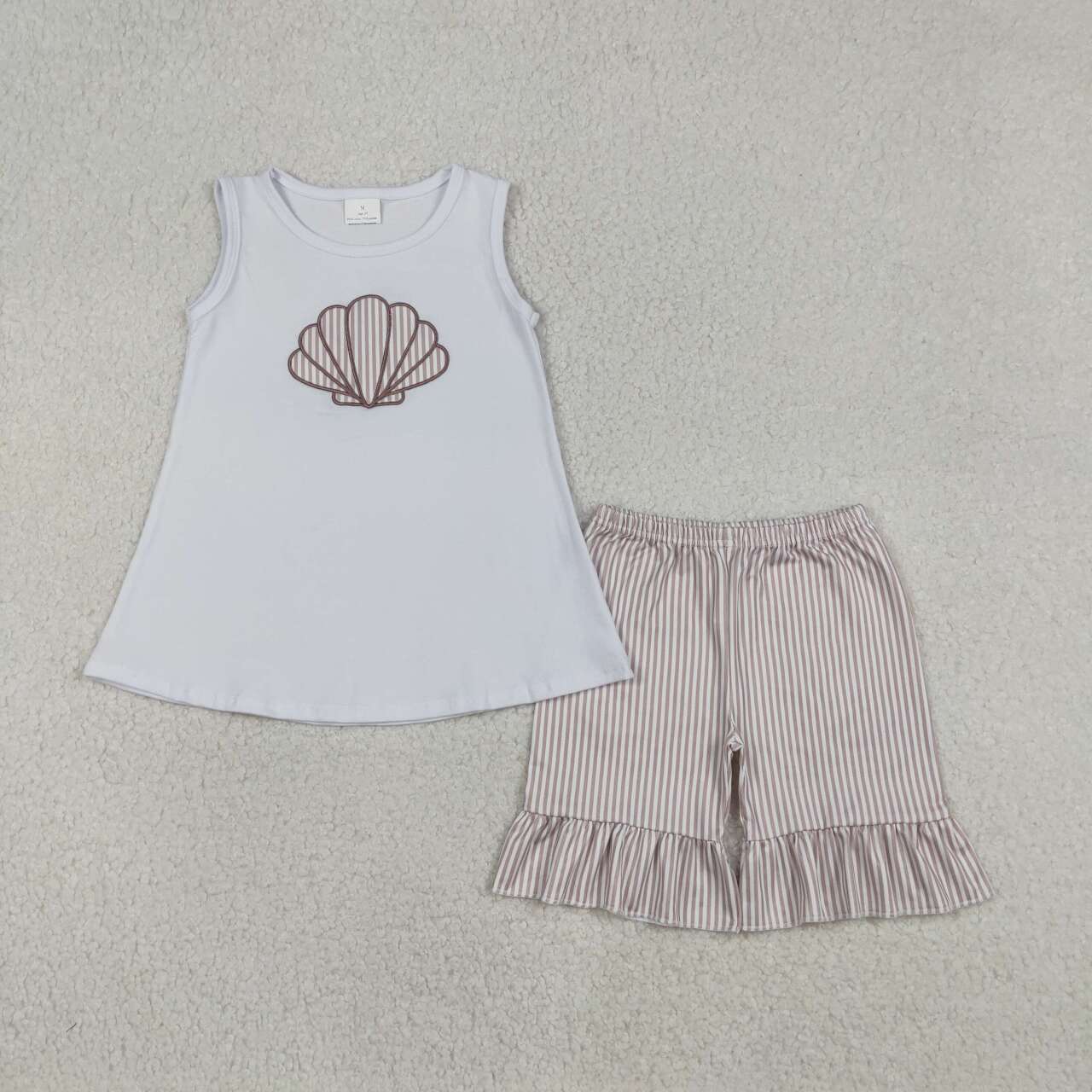 Summer seashell embroidered sleeveless girl's outfit GSSO2787