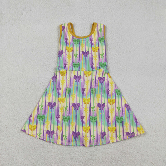 Mardi Gras Colored stripes Bow Athletic Girls Dress GSD2948