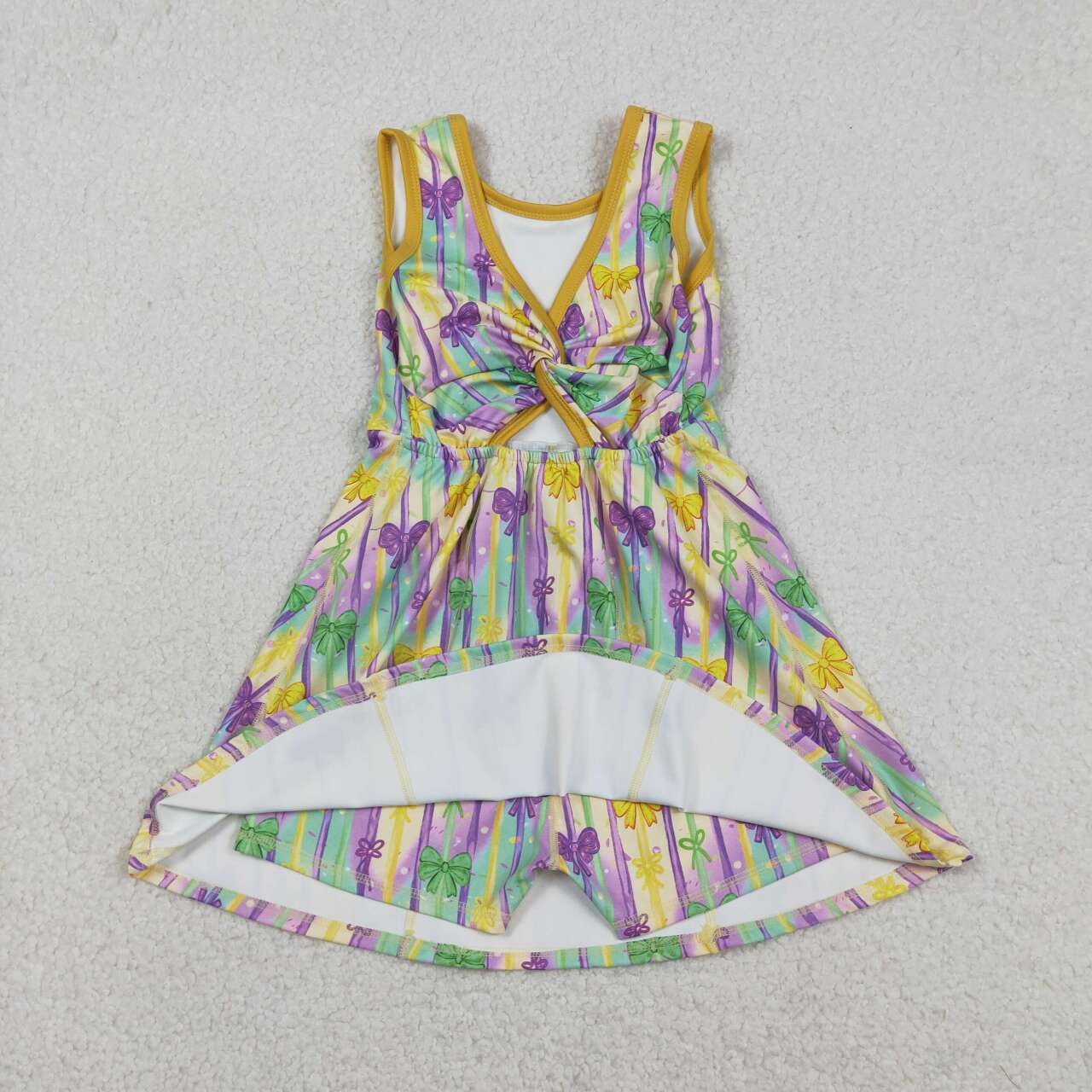 Mardi Gras Colored stripes Bow Athletic Girls Dress GSD2948