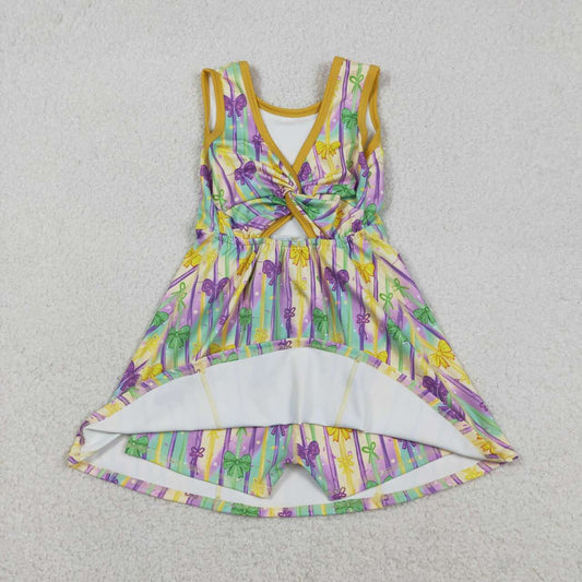 Mardi Gras Colored stripes Bow Athletic Girls Dress GSD2948