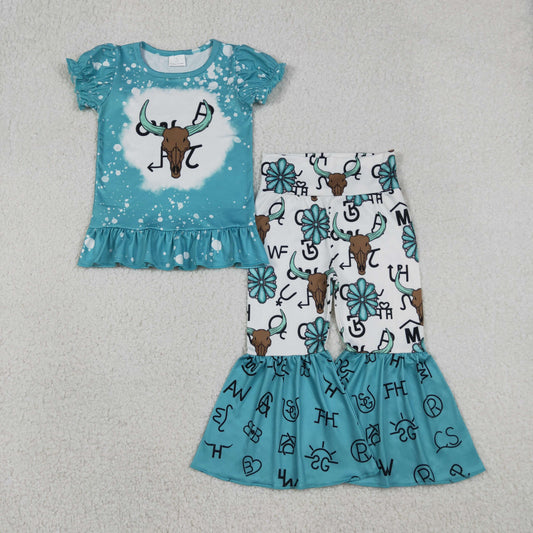 western Cow Bell Pants Girls Set SS0744