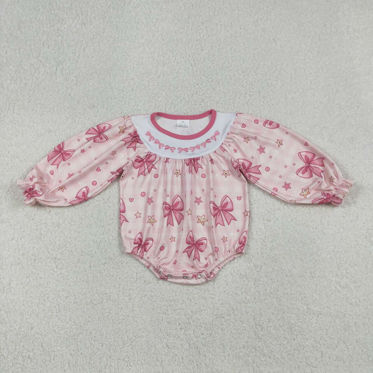 Pink embroidery Bow baby Romper LR2771