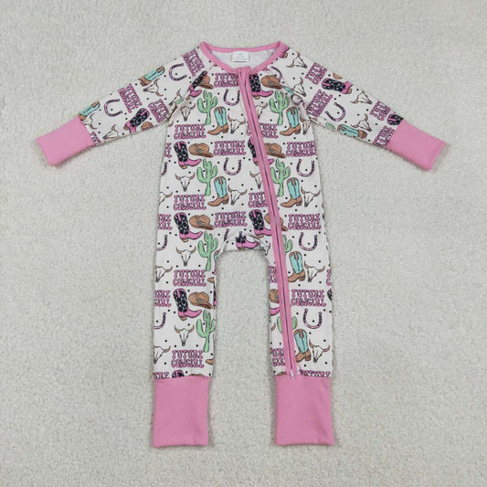 western Pink cactus Boot Print baby Romper LR2945
