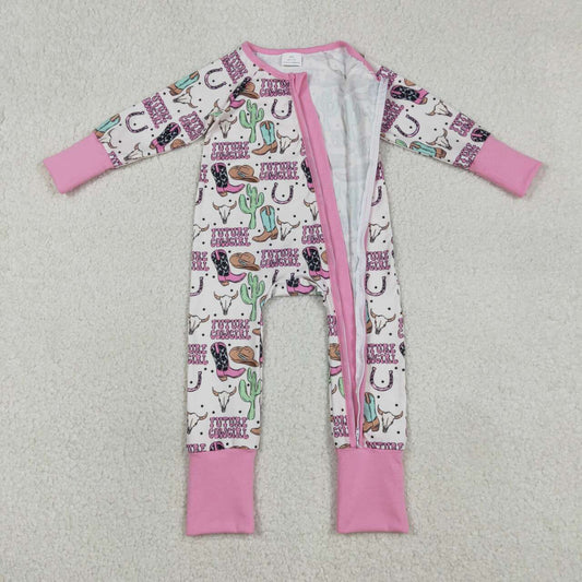 western Pink cactus Boot Print baby Romper LR2945