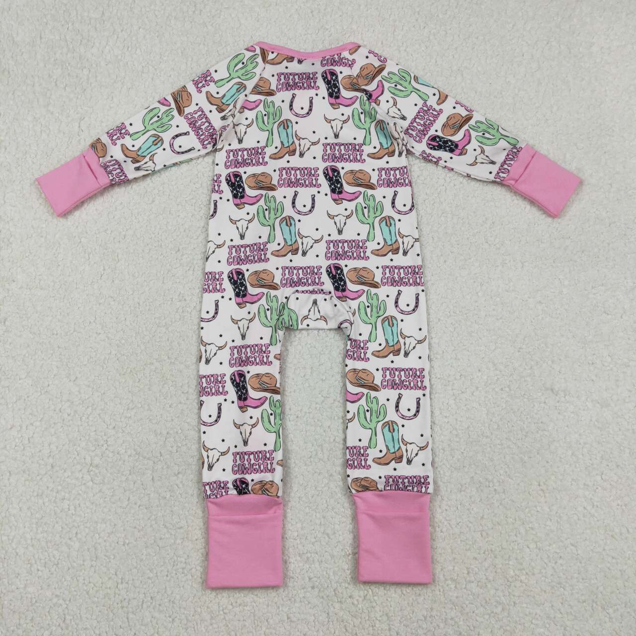 western Pink cactus Boot Print baby Romper LR2945