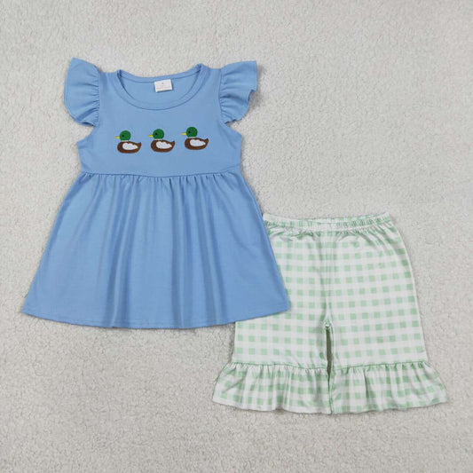 Duck Embroidered Plaid Girls Set GSSO2728