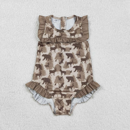 Duck Deer print girl Swimsuit S0599