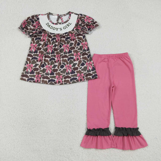 Daddy'S Girls Camo Bow embroidered Girls Set GSPO2025