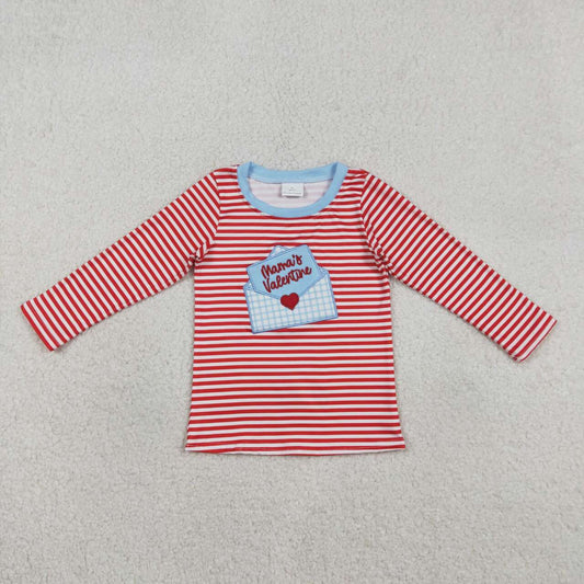 Valentine's Day red striped embroidery Long sleeve Shirt BT1574