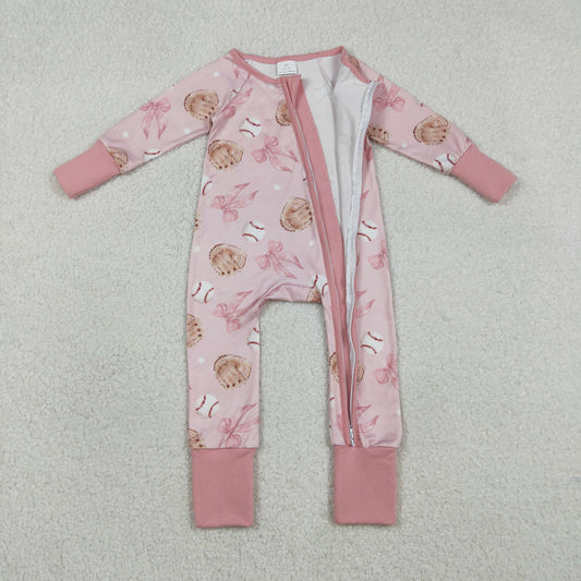 Pink baseball bow baby Romper LR2967
