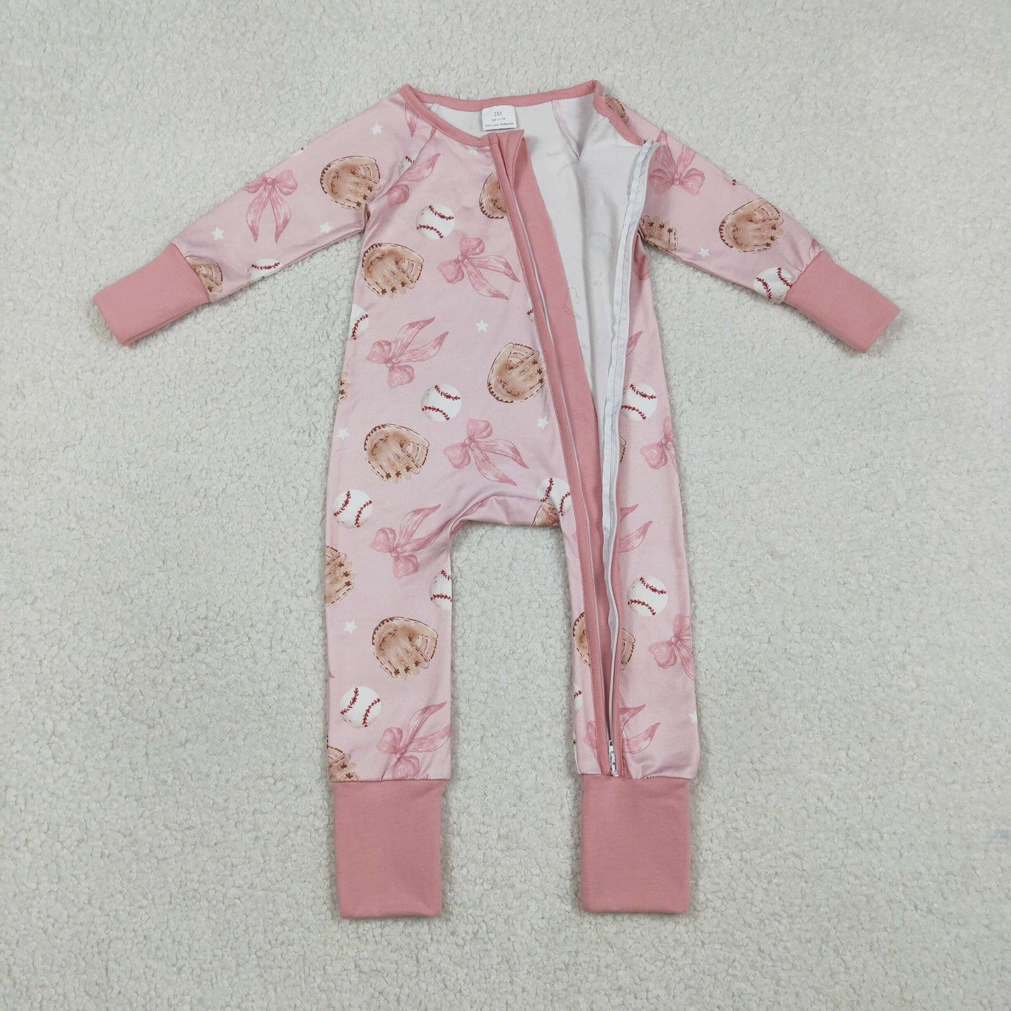 Pink baseball bow baby Romper LR2967