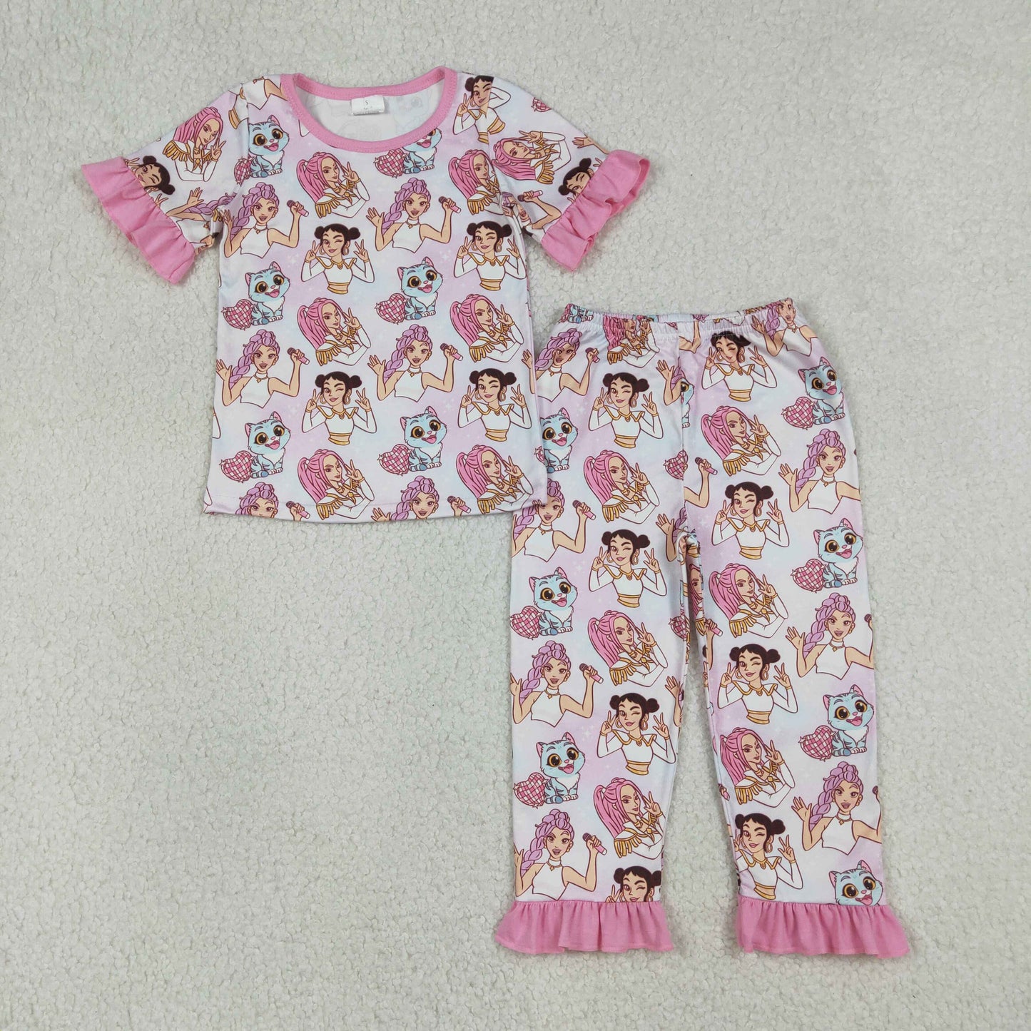 Pink Cartoon Print shorts sleeve pajamas GSPO2248