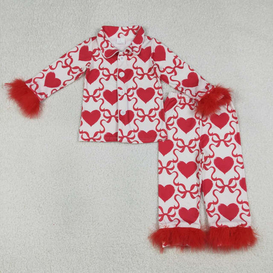 Valentine's Day red heart feather Girls Pajamas GLP3221